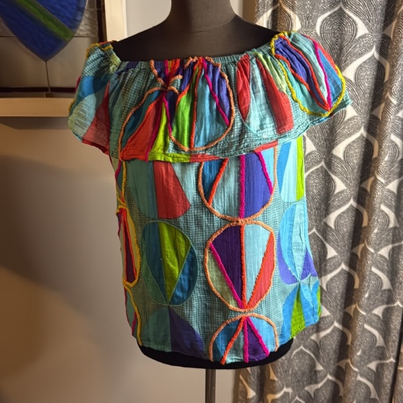 Oliphant Textured Geometric Ruffle Blouse SZ XS - Picture 7 of 9